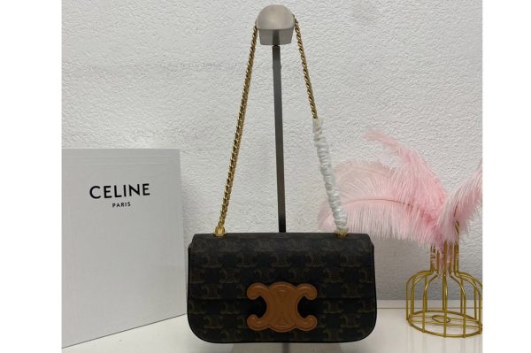 Replica Celine 199242 CHAIN SHOULDER BAG CUIR TRIOMPHE IN TRIOMPHE CANVAS AND TAN CALFSKIN