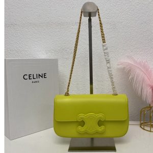 Replica Celine 199243 CHAIN SHOULDER BAG CUIR TRIOMPHE IN ANIS SHINY CALFSKIN