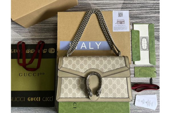 Replica Gucci 400249 Dionysus small GG shoulder bag in Beige and white GG Supreme canvas