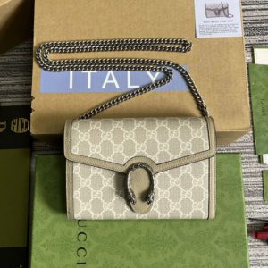 Replica Gucci 401231 Dionysus chain wallet in Beige and white GG Supreme canvas