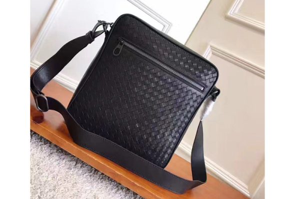 Replica Bottega Veneta 443872 messenger bag IN Black Intrecciato calf leather