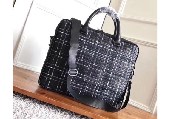 Replica Bottega Veneta 481087 Nappa briefcase bag IN Black Intrecciato calf leather