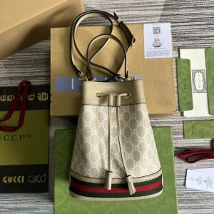 Replica Gucci 550621 Ophidia small GG bucket bag in Beige and white GG Supreme canvas