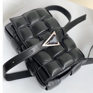 Replica Bottega Veneta 591970 padded cassette bag in Black Lambskin Leather With Silver Hardware