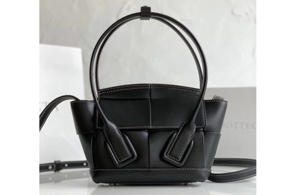 Replica Bottega Veneta 600606 BV Mini Arco Top-handle Bag In Black Calfskin Leather