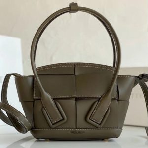 Replica Bottega Veneta 600606 BV Mini Arco Top-handle Bag In Dark Green Calfskin Leather