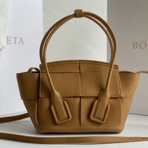 Replica Bottega Veneta 600606 BV Mini Arco Top-handle Bag In Tan Calfskin Leather