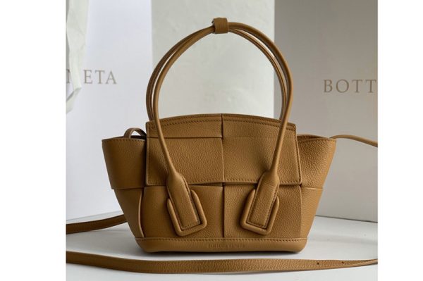 Replica Bottega Veneta 600606 BV Mini Arco Top-handle Bag In Tan Calfskin Leather