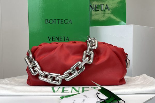 Replica Bottega Veneta 620230 Chain Pouch Shoulder Bag in Red Lambskin Leather With Silver Chain