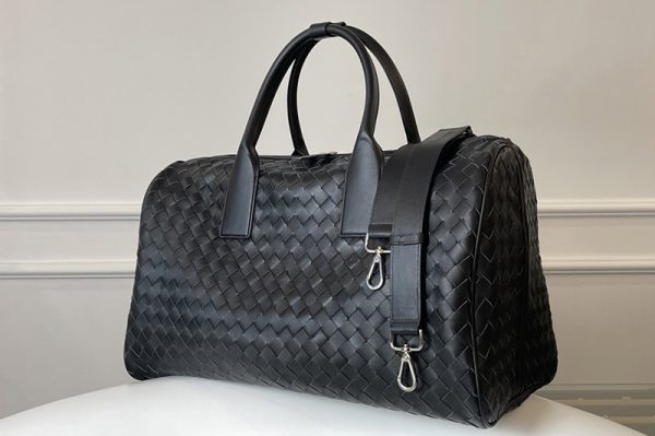 Replica Bottega Veneta 630251 Duffle Travel Bag in Black Intrecciato Nappa leather