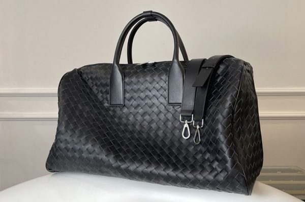 Replica Bottega Veneta 630252 Duffle Travel Bag in Black Intrecciato Nappa leather