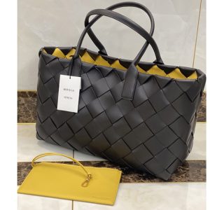 Replica Bottega Veneta 630817 Tote Bag in Black/Yellow Intrecciato Nappa leather