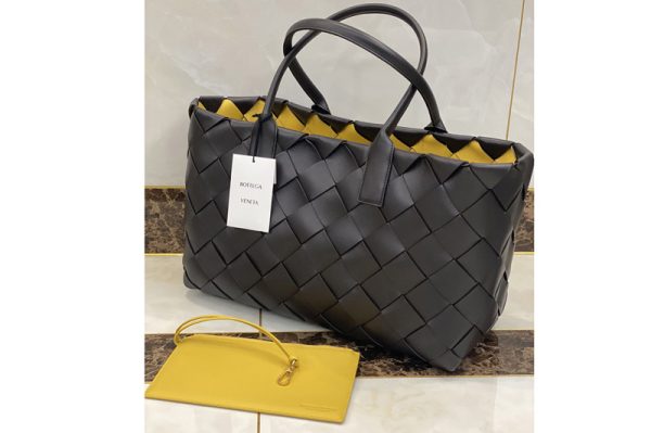 Replica Bottega Veneta 630817 Tote Bag in Black/Yellow Intrecciato Nappa leather