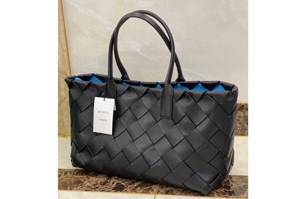 Replica Bottega Veneta 630817 Tote Bag in Black/Blue Intrecciato Nappa leather