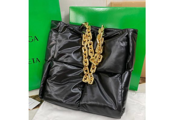 Replica Bottega Veneta 631257 Chain Tote bag in Black padded Intrecciato Calf leather