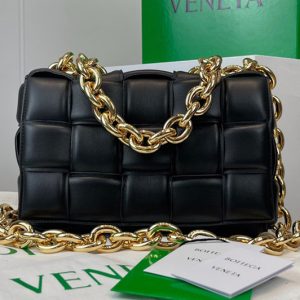 Replica Bottega Veneta 631421 The Chain Cassette bag in maxi Black Intrecciato Nappa leather With Gold Chain