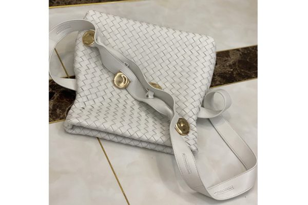 Replica Bottega Veneta 642637 Fold Cross-body bag in White Intrecciato Nappa leather