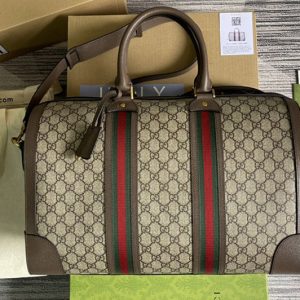 Replica Gucci ‎547953 Ophidia GG medium carry-on duffle bag in Beige/ebony GG Supreme canvas