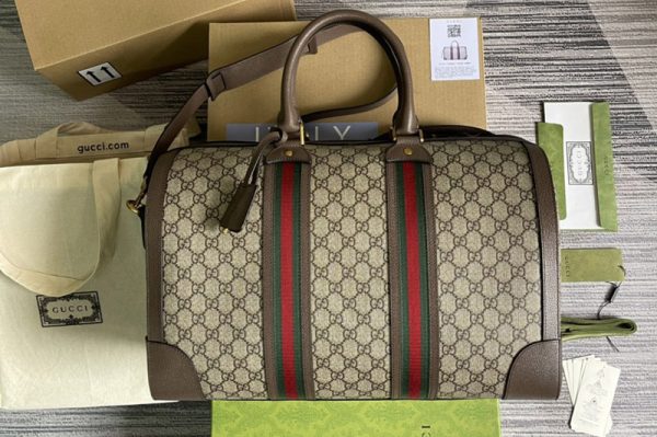 Replica Gucci ‎547953 Ophidia GG medium carry-on duffle bag in Beige/ebony GG Supreme canvas