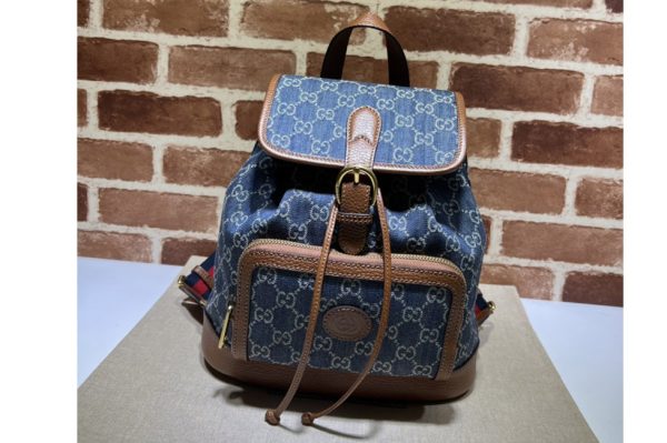 Replica Gucci ‎674147 Backpack with Interlocking G in Blue and ivory GG denim jacquard