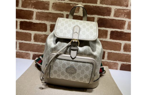 Replica Gucci ‎674147 Backpack with Interlocking G in Beige and white GG Supreme