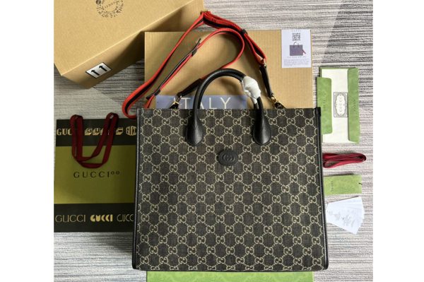 Replica Gucci ‎674148 Medium tote Bag with Interlocking G in Black and ivory GG denim jacquard