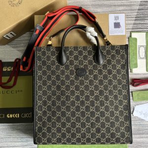 Replica Gucci ‎674155 Medium tote Bag with Interlocking G in Black and ivory GG denim jacquard