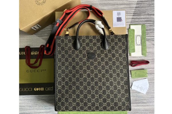 Replica Gucci ‎674155 Medium tote Bag with Interlocking G in Black and ivory GG denim jacquard