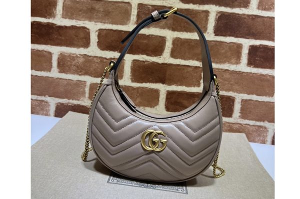 Replica Gucci 699514 GG Marmont half-moon-shaped mini bag in Pink matelassé chevron leather