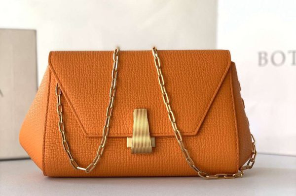 Replica Bottega Veneta 608798 Mini BV Angle Shoulder Bags in Orange grainy textured calfskin