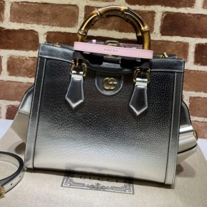 Replica Gucci 702721 Gucci Diana small tote bag in Silver leather