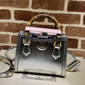 Replica Gucci 702732 Gucci Diana mini tote bag in Silver leather