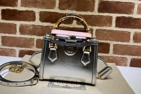 Replica Gucci 702732 Gucci Diana mini tote bag in Silver leather