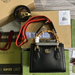 Replica Gucci 702732 Gucci Diana mini tote bag in Black leather