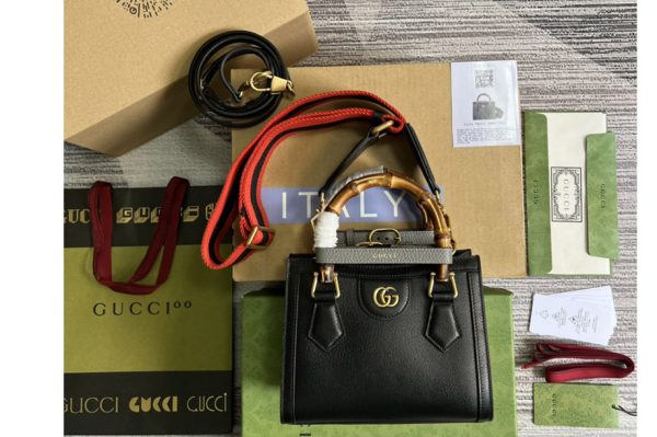 Replica Gucci 702732 Gucci Diana mini tote bag in Black leather