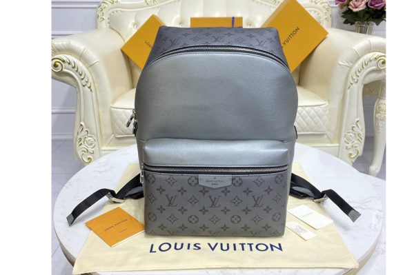 Replica Louis Vuitton M30835 LV Discovery Backpack PM in Gray Monogram coated canvas and Taiga leather