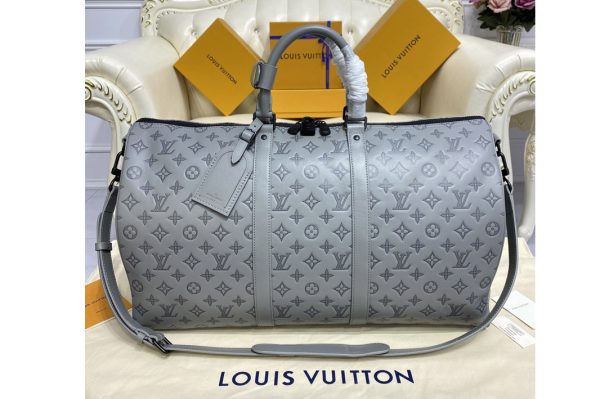 Replica Louis Vuitton M46117 LV Keepall 50B bag in Gray Monogram Shadow leather