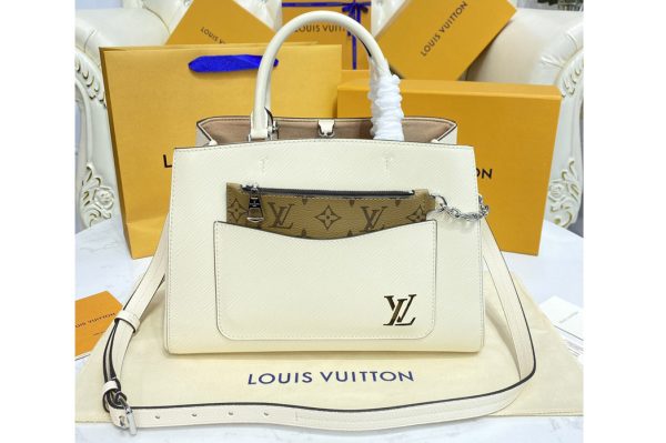 Replica Louis Vuitton M59953 LV Marelle Tote MM bag in White Epi leather