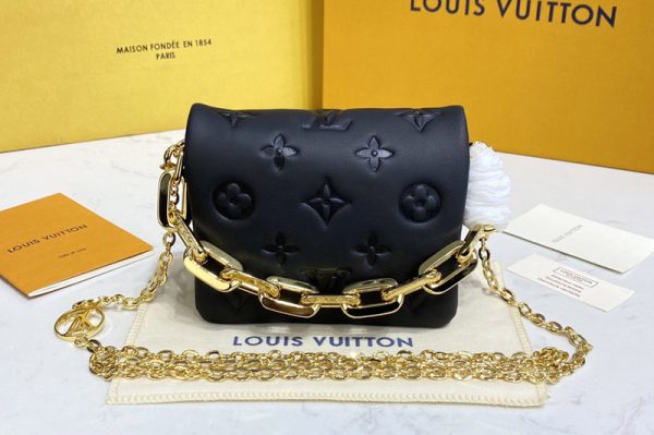 Replica Louis Vuitton M81125 LV Coussin Beltbag Bag in Black Monogram-embossed puffy lambskin