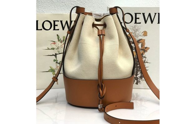 Replica Loewe Balloon bag in Ecru/Tan calfskin and textile