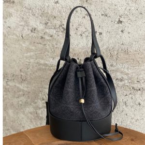 Replica Loewe Balloon bag in Black/Black Anagram jacquard and calfskin