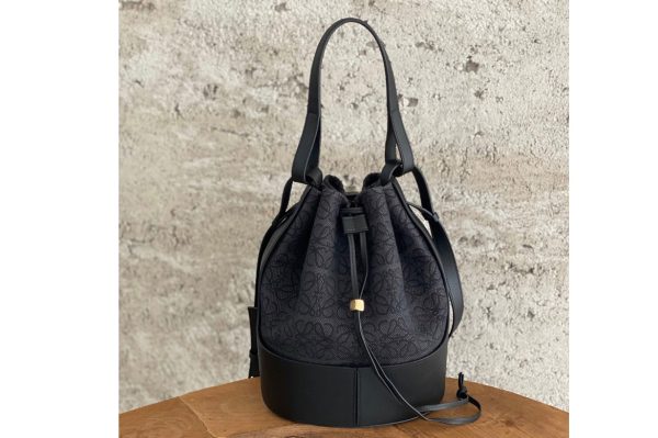 Replica Loewe Balloon bag in Black/Black Anagram jacquard and calfskin