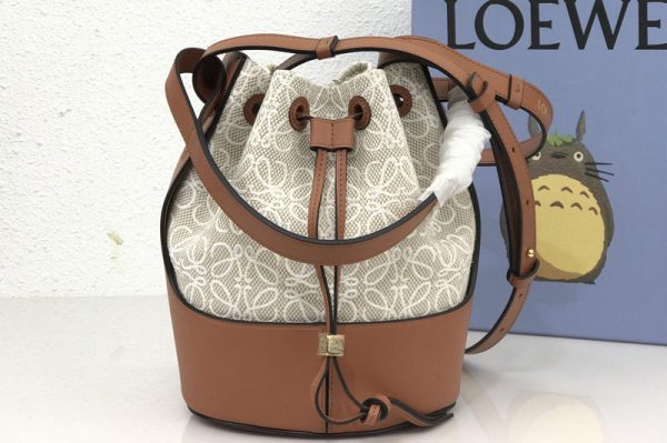 Replica Loewe Small Balloon bag in Ecru/Tan Anagram jacquard and calfskin