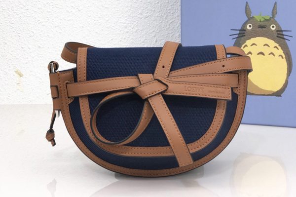 Replica Loewe Mini Gate Dual bag in Navy Blue/Tan canvas and calfskin