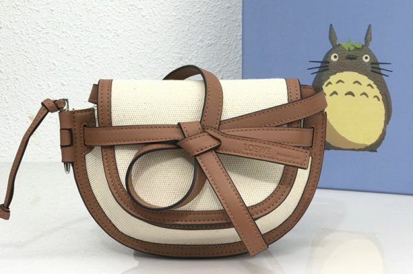 Replica Loewe Mini Gate Dual bag in Ecru/Tan canvas and calfskin