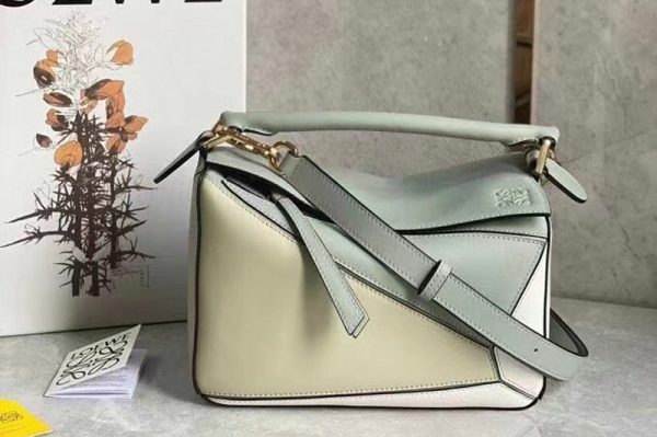 Replica Loewe Small Puzzle bag in Ash Grey/Marble Green classic calfskin