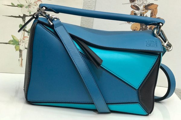 Replica Loewe Small Puzzle bag in Blue/Light Blue/Black classic calfskin