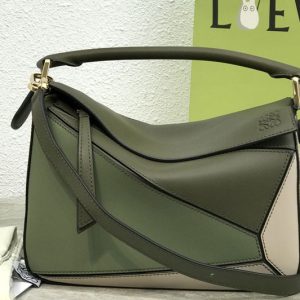 Replica Loewe Small Puzzle bag in Khaki/Green/White classic calfskin