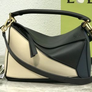 Replica Loewe Small Puzzle bag in Black/Blue/White classic calfskin