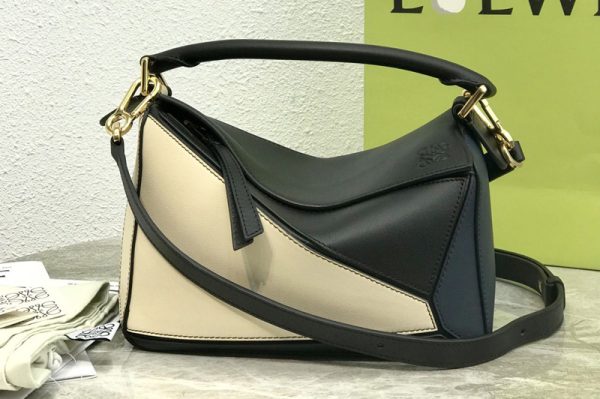 Replica Loewe Small Puzzle bag in Black/Blue/White classic calfskin